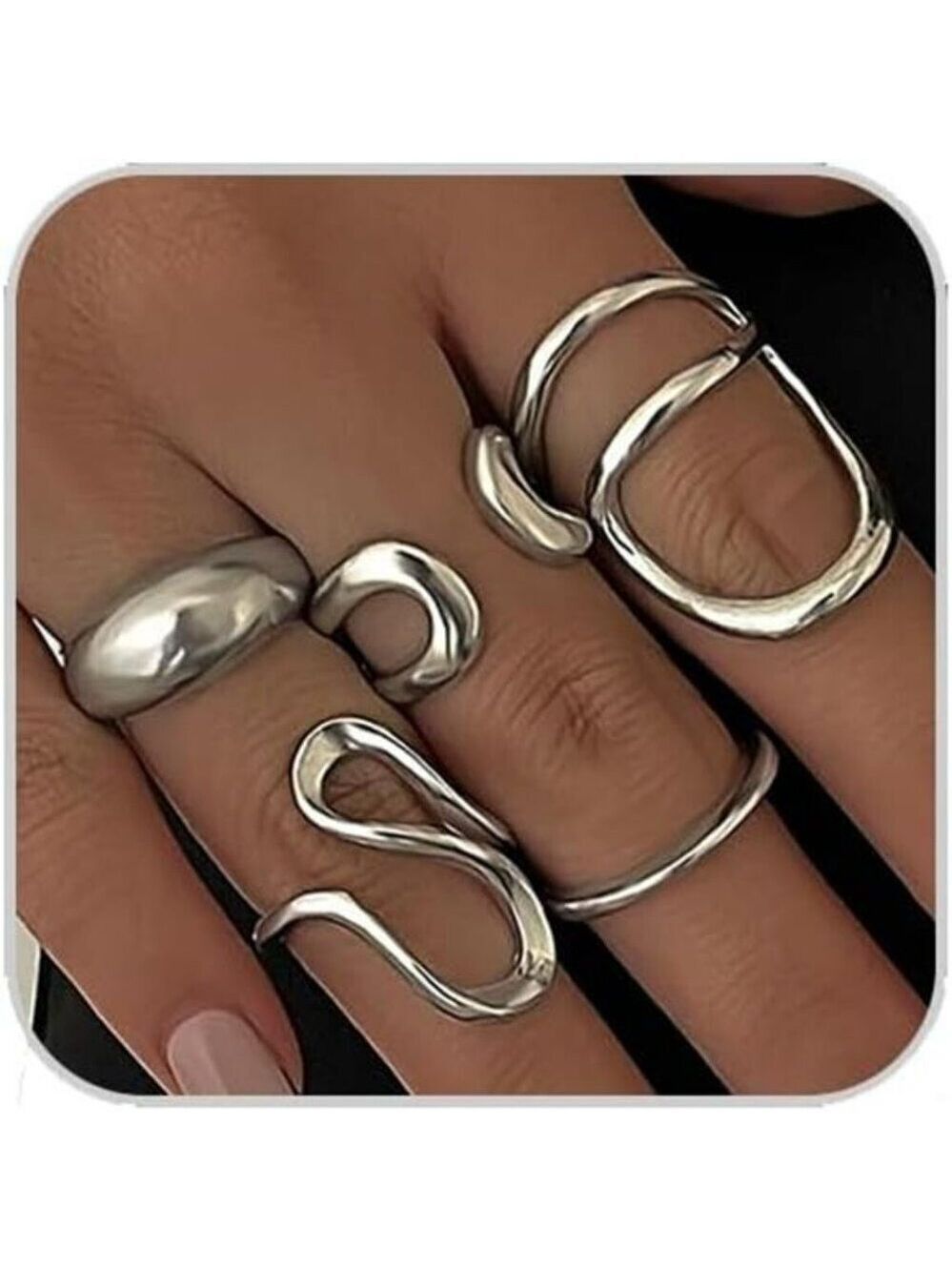 Gold Silver Chunky Ring Set Adjustable Stackable Knuckle Dome Rings Women